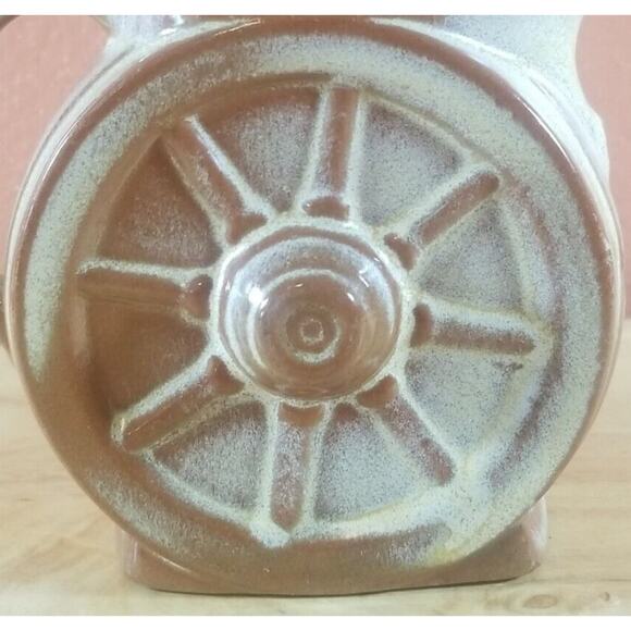 Frankoma Wagon Wheel Pitcher - Vintage Small 4"x5"x2" - Brown/Tan/Gold - Picture 2 of 13